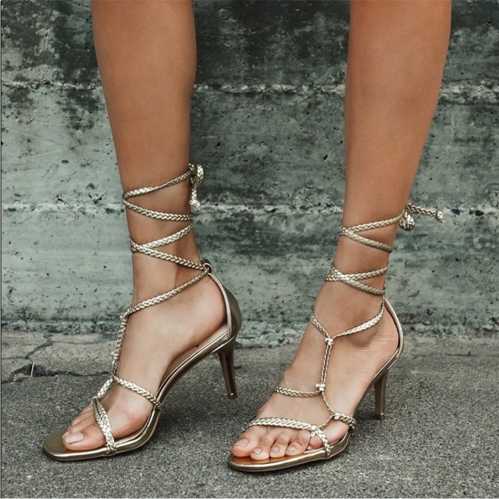 Lulus Gold Metallic Lace-Up High Heel Sandals